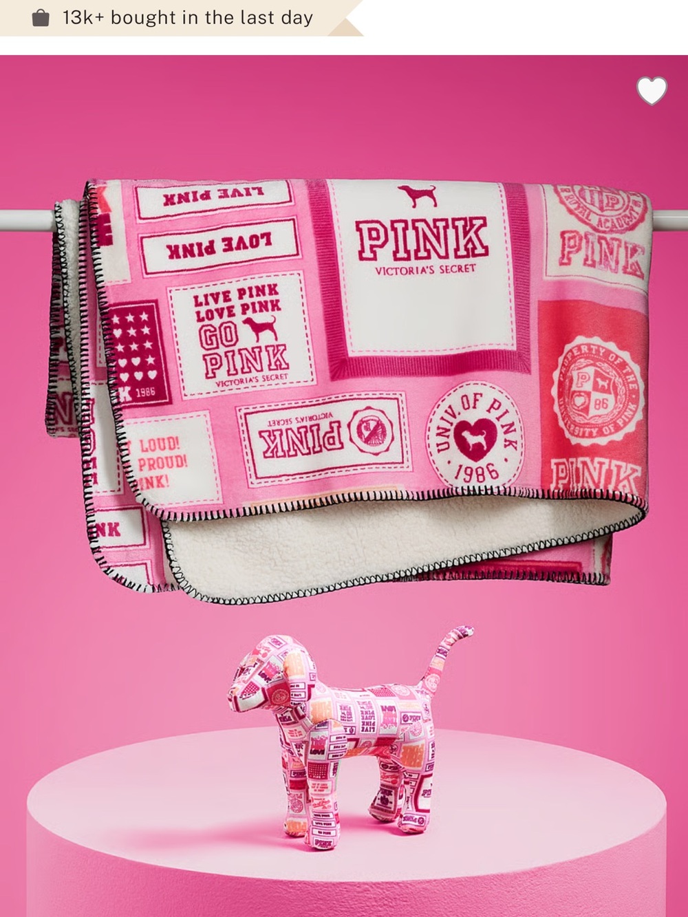 PINK Victoria's Secret Patchwork Graphic Pink Sherpa Throw brand new